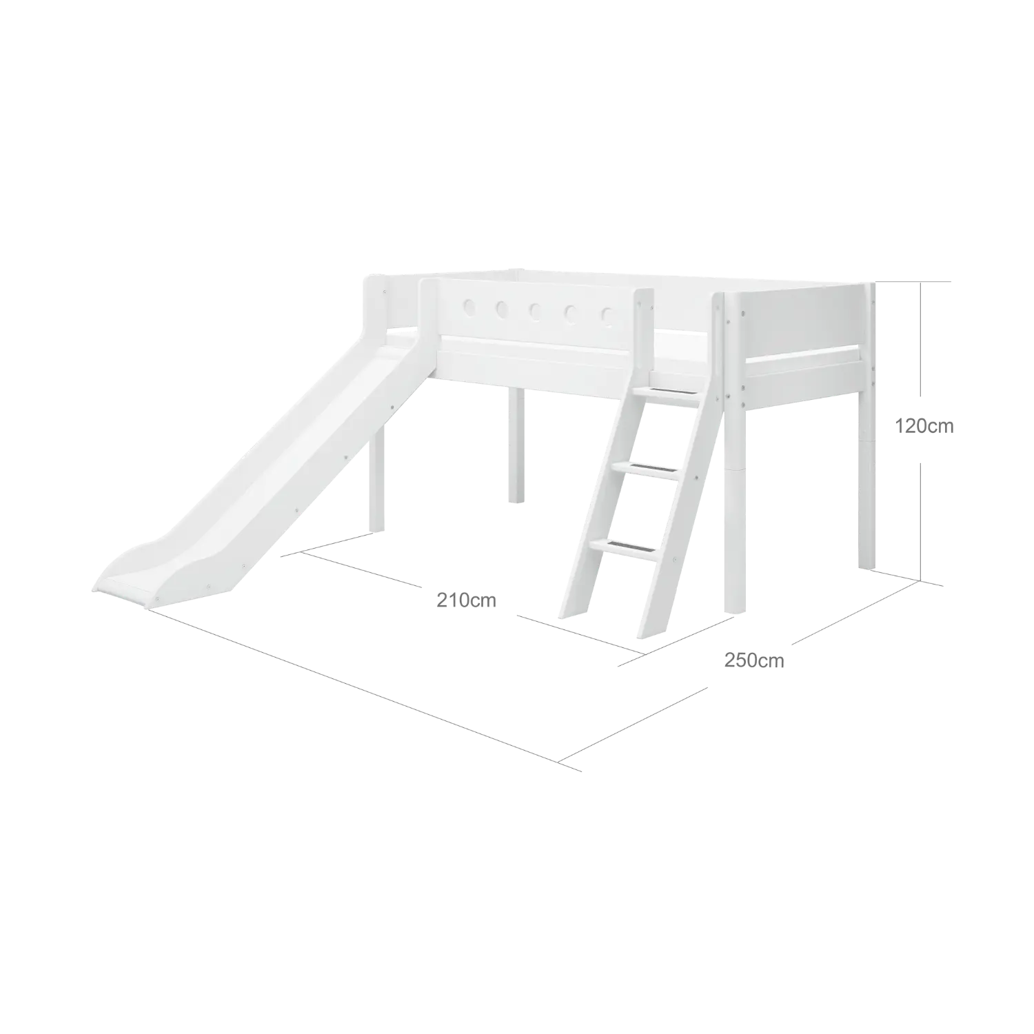 High Bed 120 cm with Slide, Ladder and Safety Rail, 90x200 cm, White - Image 5