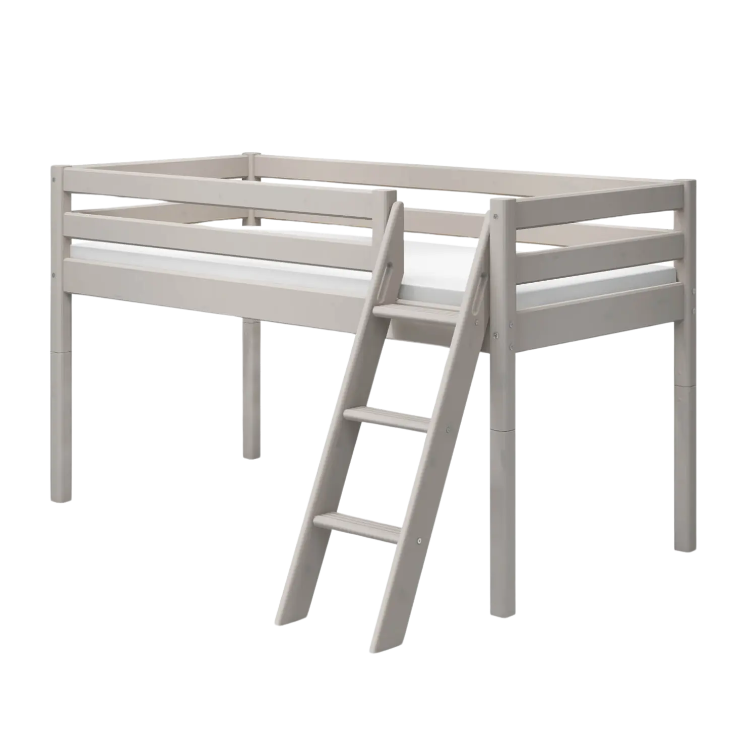 High Bed 120 cm with Ladder and Safety Rail, 90x200 cm, Grey
