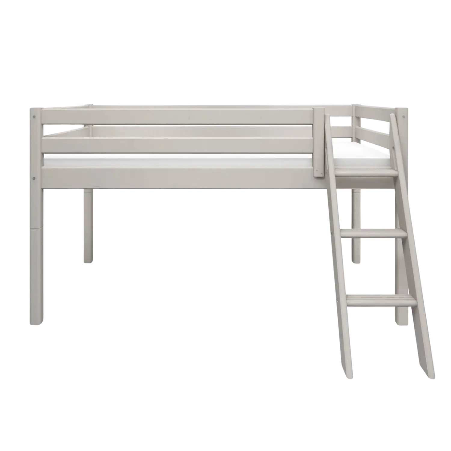 High Bed 120 cm with Ladder and Safety Rail, 90x200 cm, Grey - Image 2