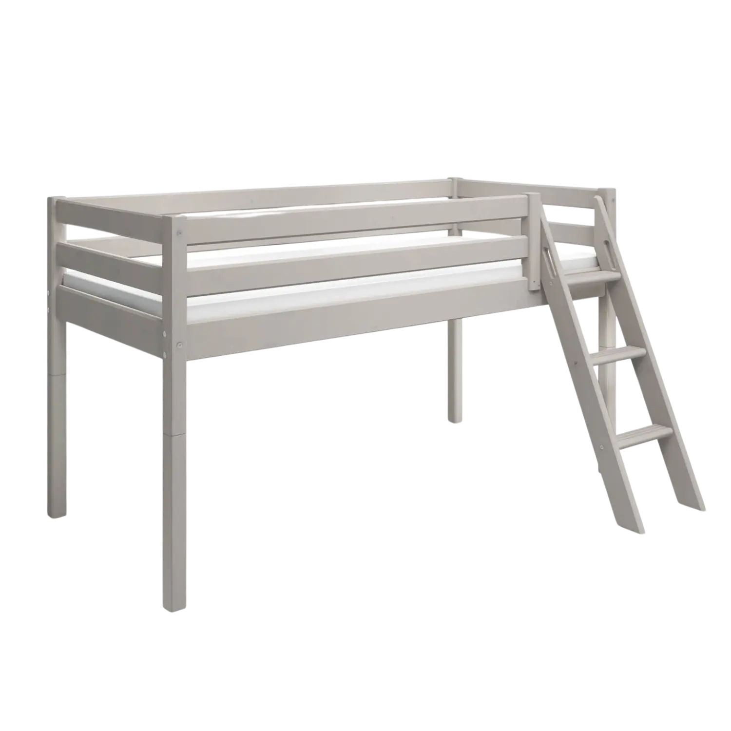 High Bed 120 cm with Ladder and Safety Rail, 90x200 cm, Grey - Image 4