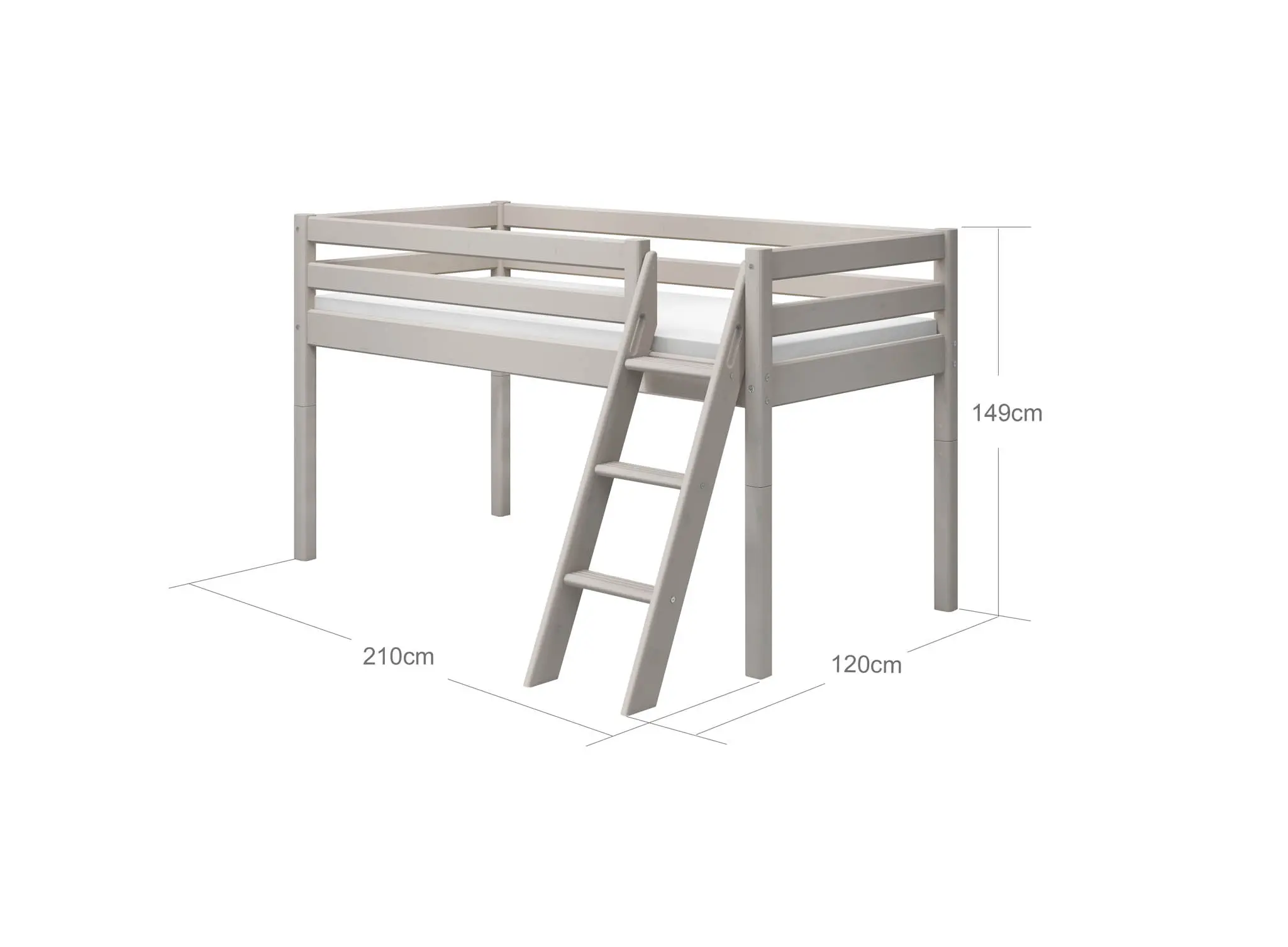 High Bed 120 cm with Ladder and Safety Rail, 90x200 cm, Grey - Image 5