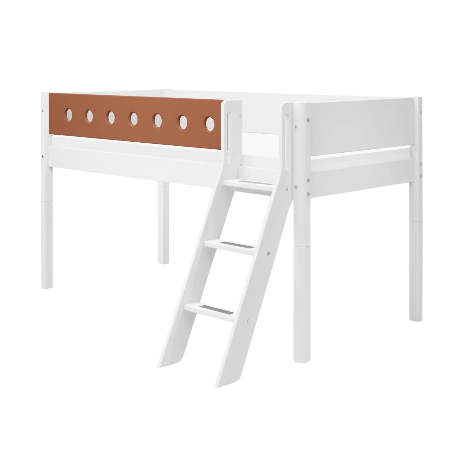 High Bed 120 cm with Ladder and Safety Rail, 90x200 cm, White