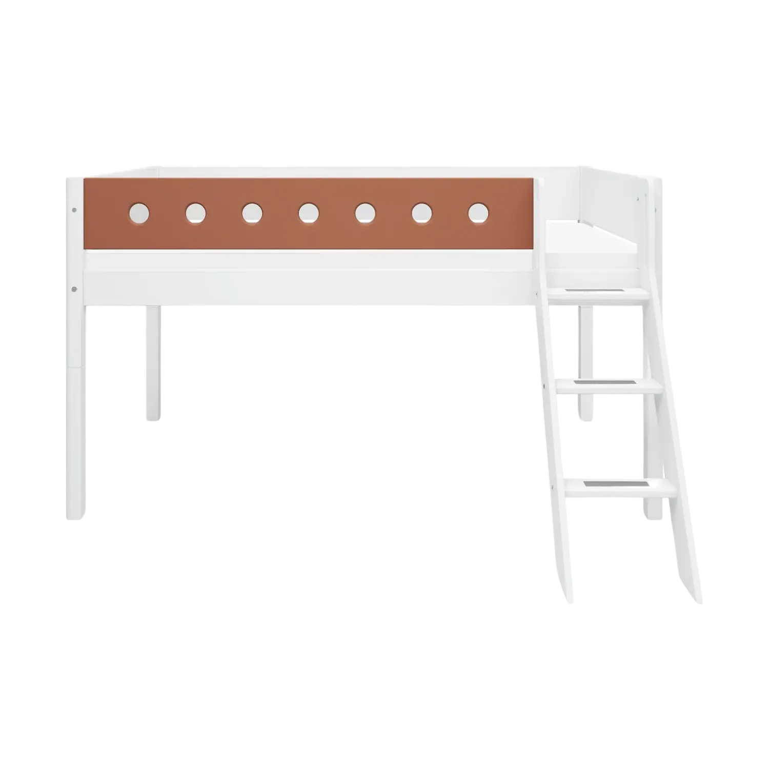 High Bed 120 cm with Ladder and Safety Rail, 90x200 cm, White - Image 2