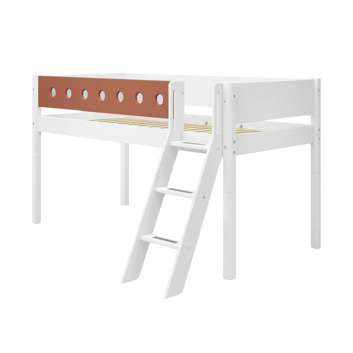 High Bed 120 cm with Ladder and Safety Rail, 90x200 cm, White - Image 3