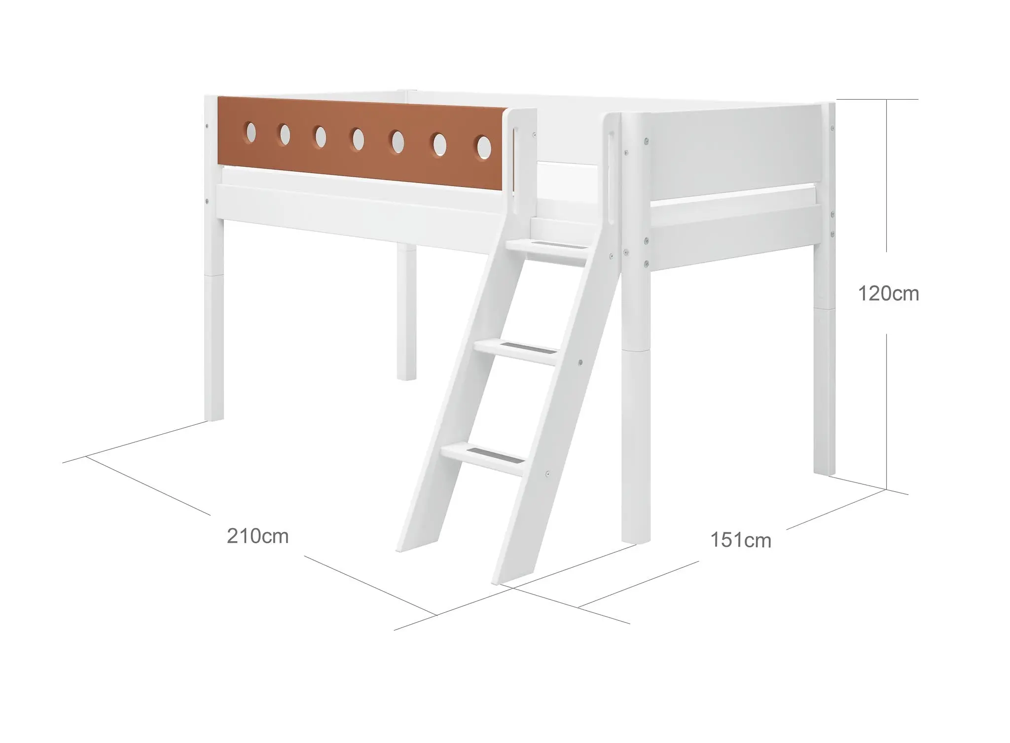 High Bed 120 cm with Ladder and Safety Rail, 90x200 cm, White - Image 4
