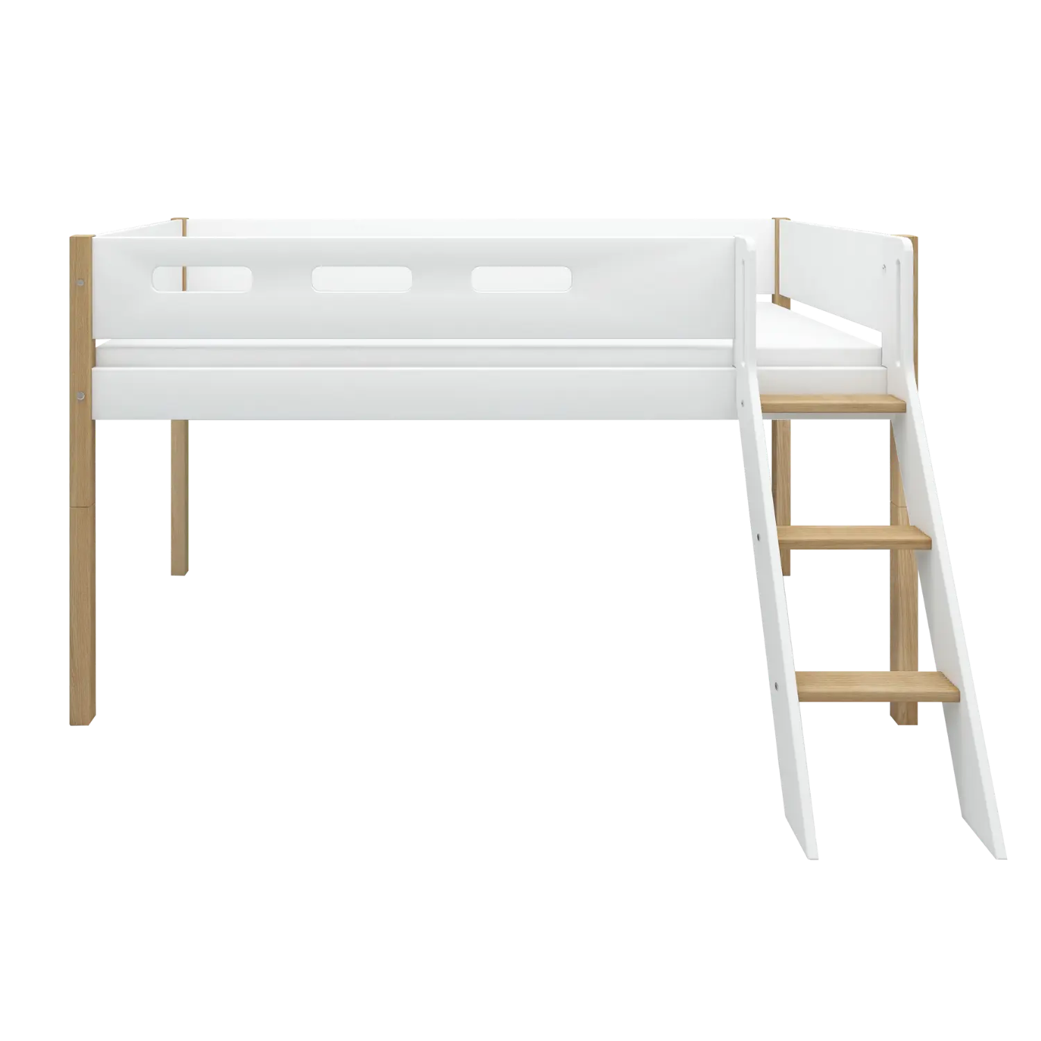 High Bed 120 cm with Ladder and Safety Rail, 90x200 cm, White/Oak - Image 3