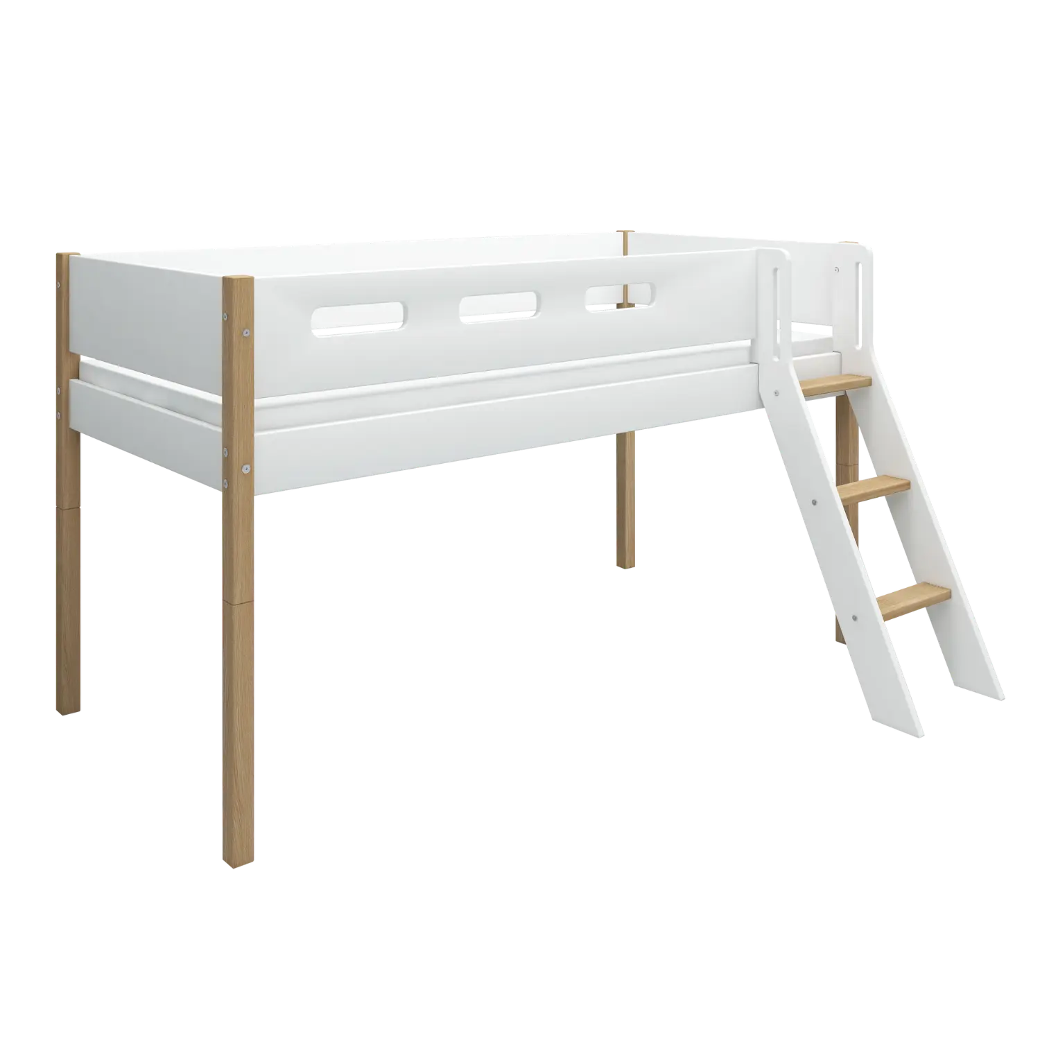 High Bed 120 cm with Ladder and Safety Rail, 90x200 cm, White/Oak - Image 5