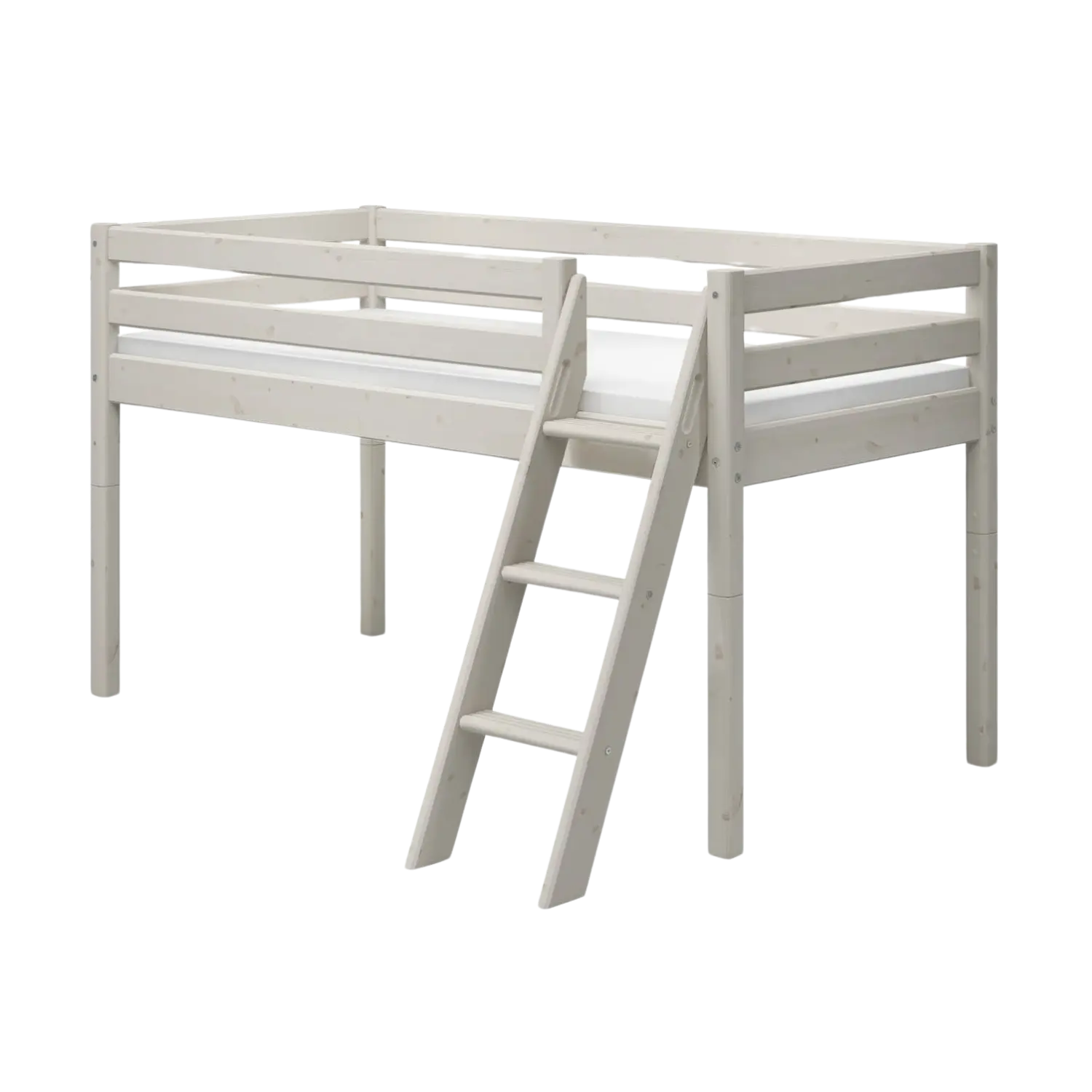 High Bed 120 cm with Ladder and Safety Rail, 90x200 cm, White