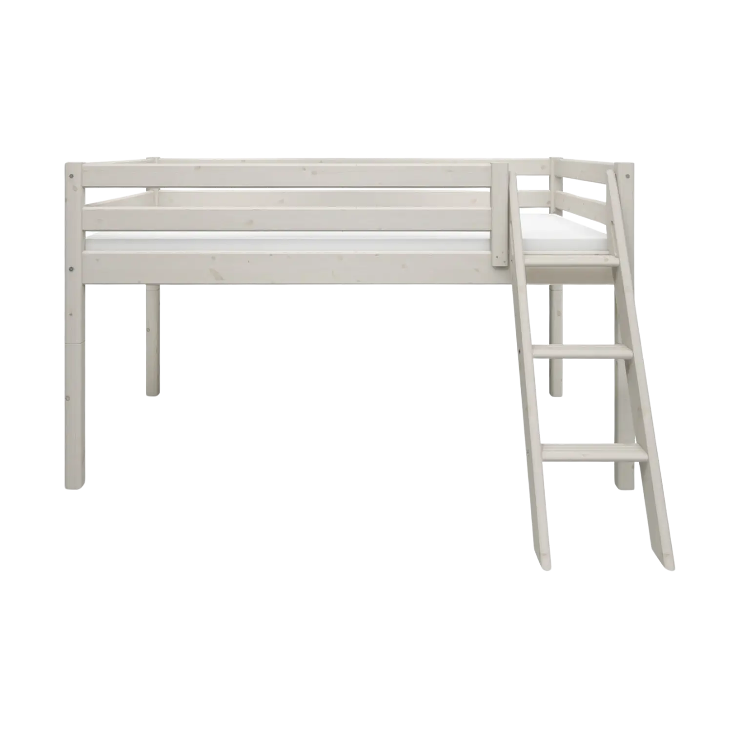 High Bed 120 cm with Ladder and Safety Rail, 90x200 cm, White - Image 2