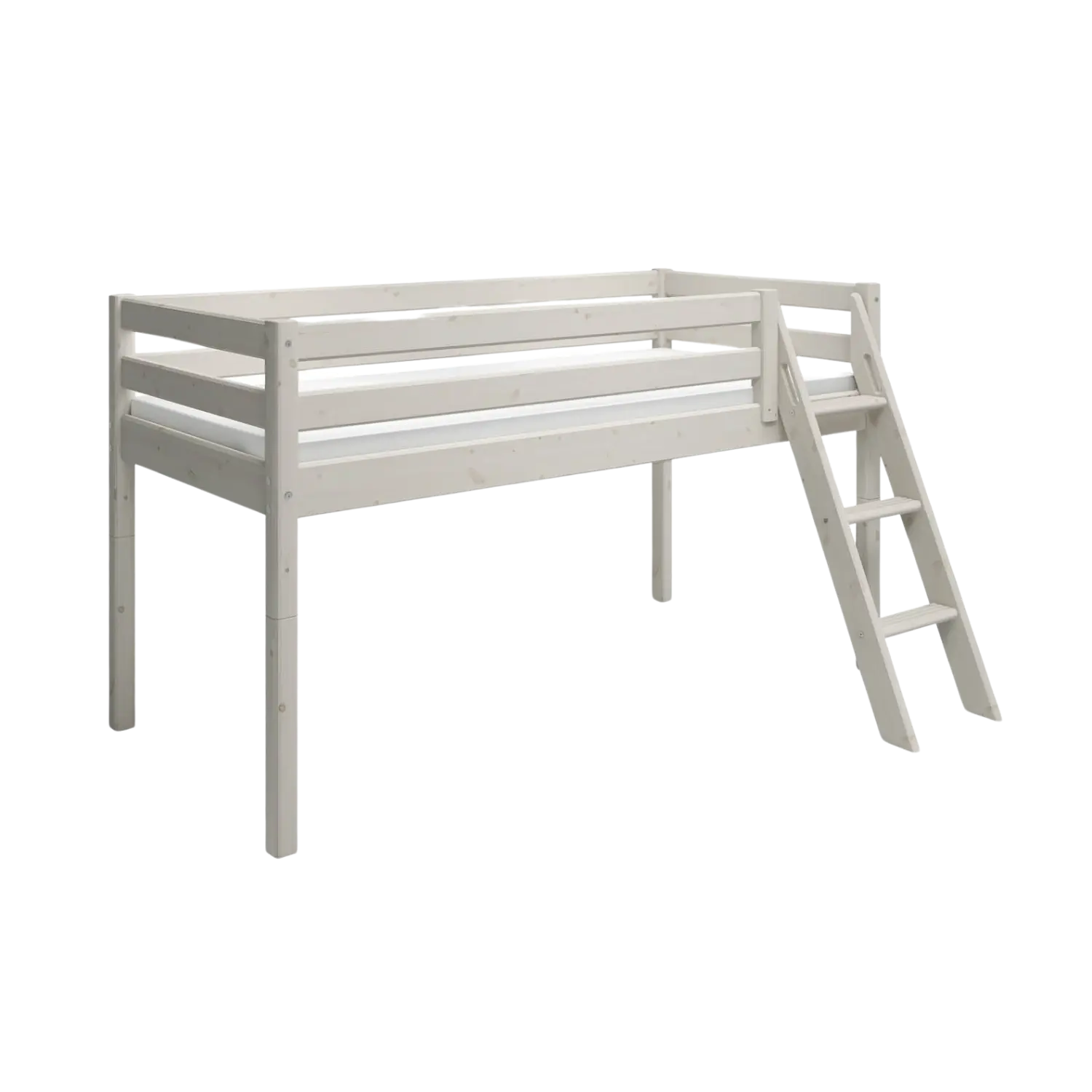 High Bed 120 cm with Ladder and Safety Rail, 90x200 cm, White - Image 3