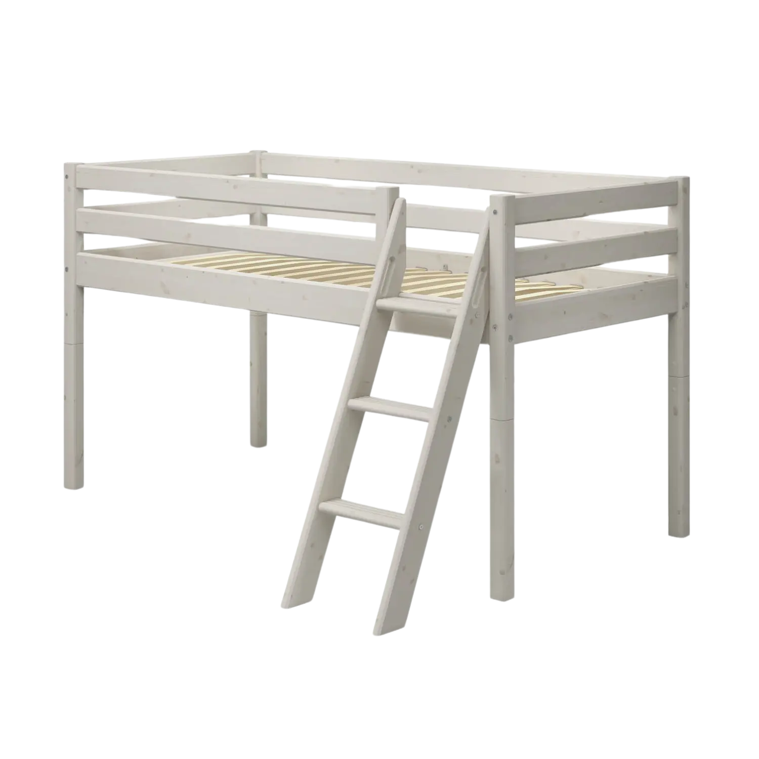 High Bed 120 cm with Ladder and Safety Rail, 90x200 cm, White - Image 4