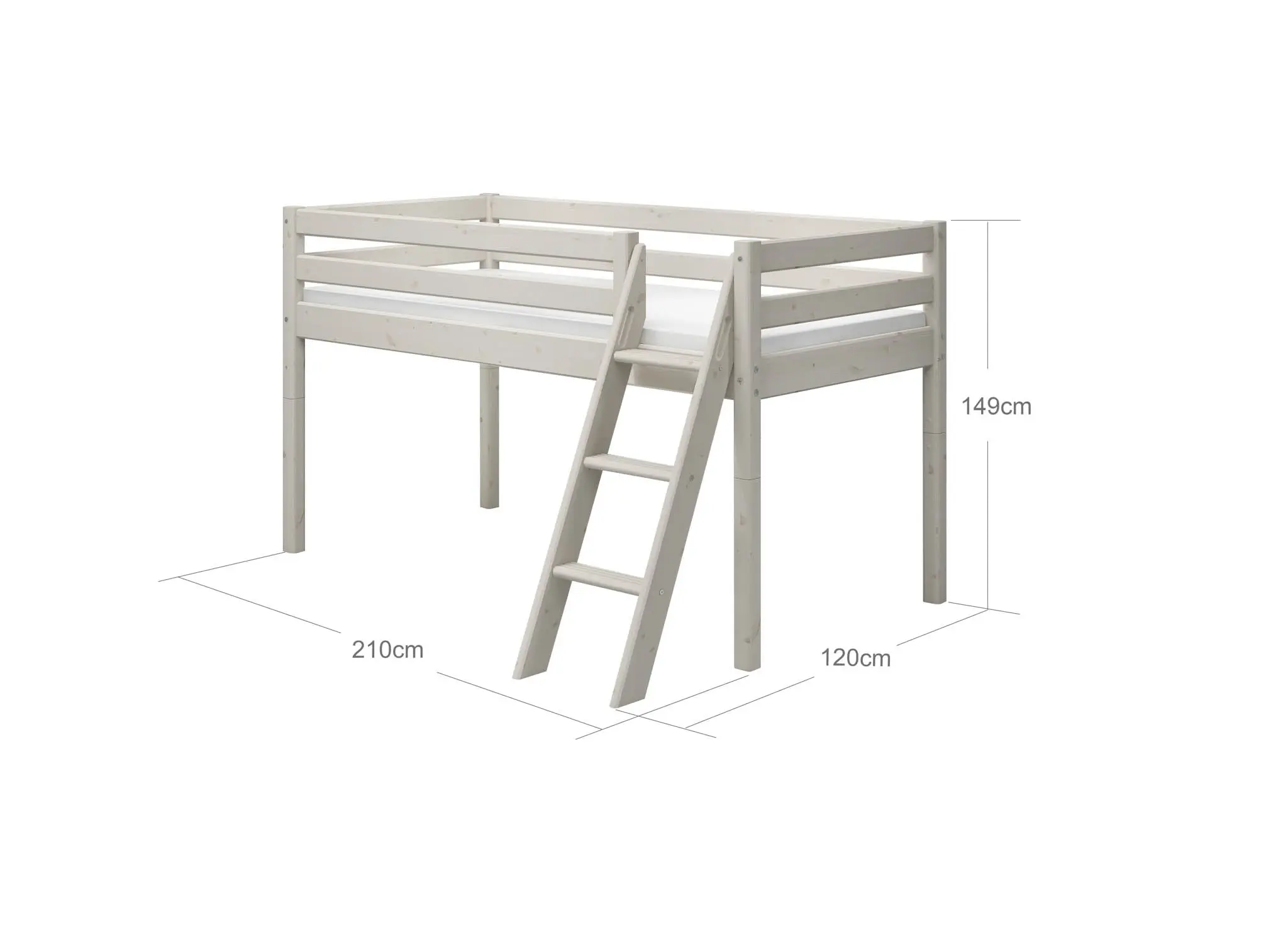 High Bed 120 cm with Ladder and Safety Rail, 90x200 cm, White - Image 5