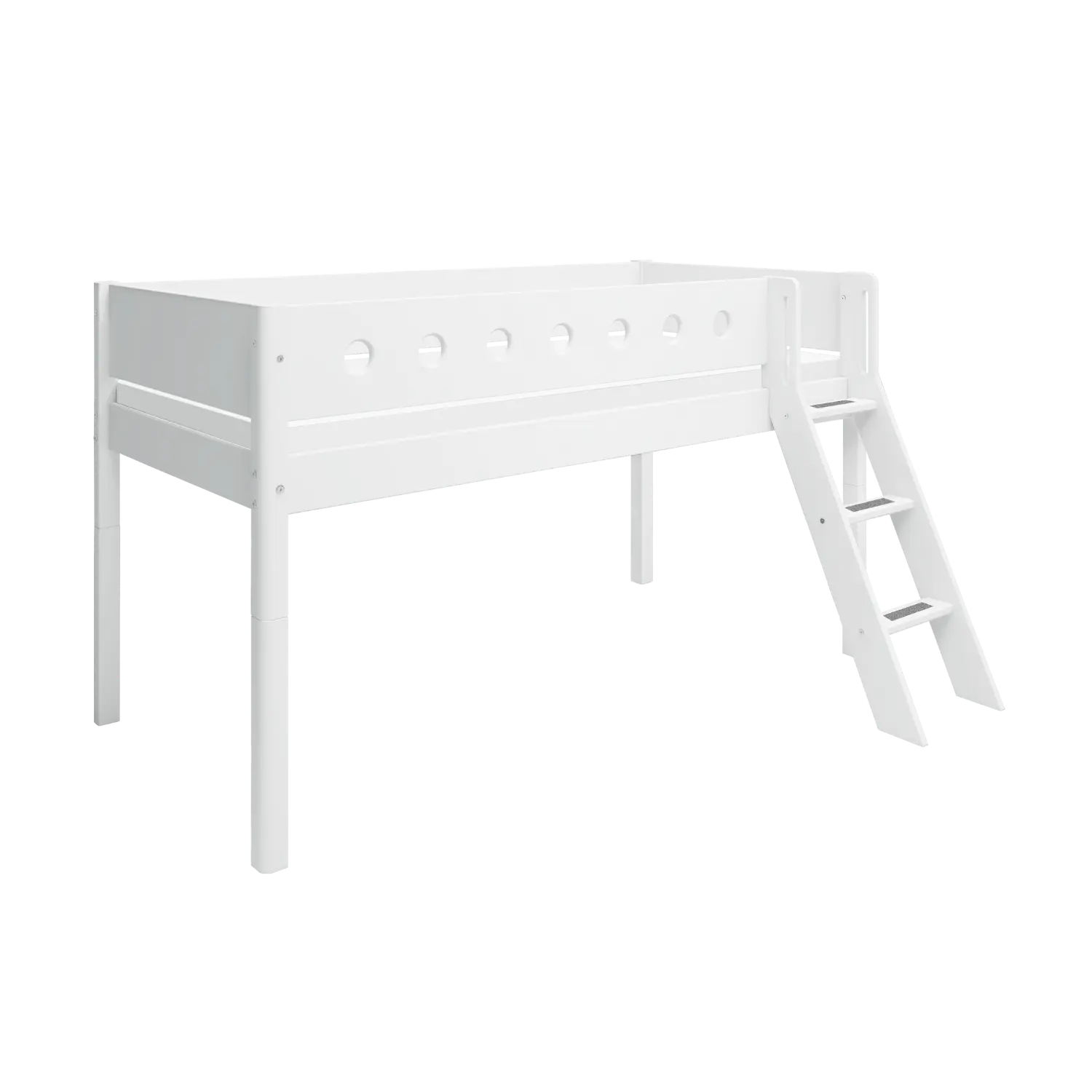 High Bed 120 cm with Ladder and Safety Rail, 90x200 cm, White - Image 4