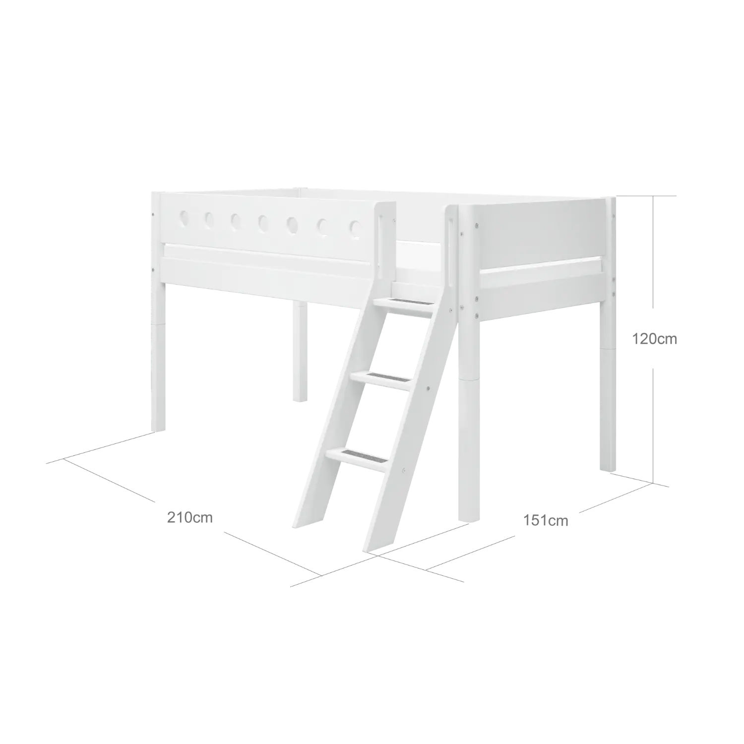 High Bed 120 cm with Ladder and Safety Rail, 90x200 cm, White - Image 6