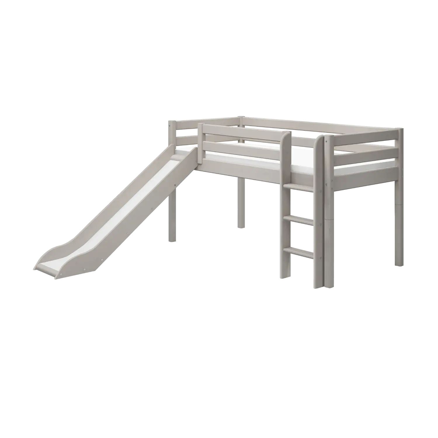 High Bed 120 cm with Slide and Ladder, 90x200 cm, Grey