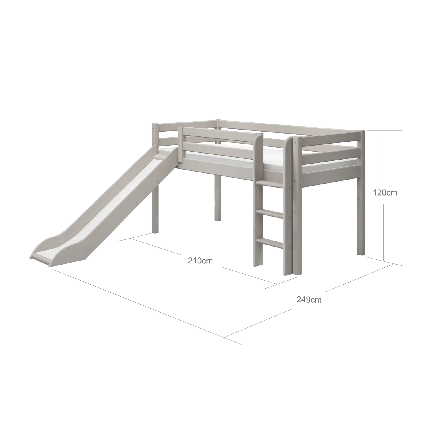 High Bed 120 cm with Slide and Ladder, 90x200 cm, Grey - Image 5