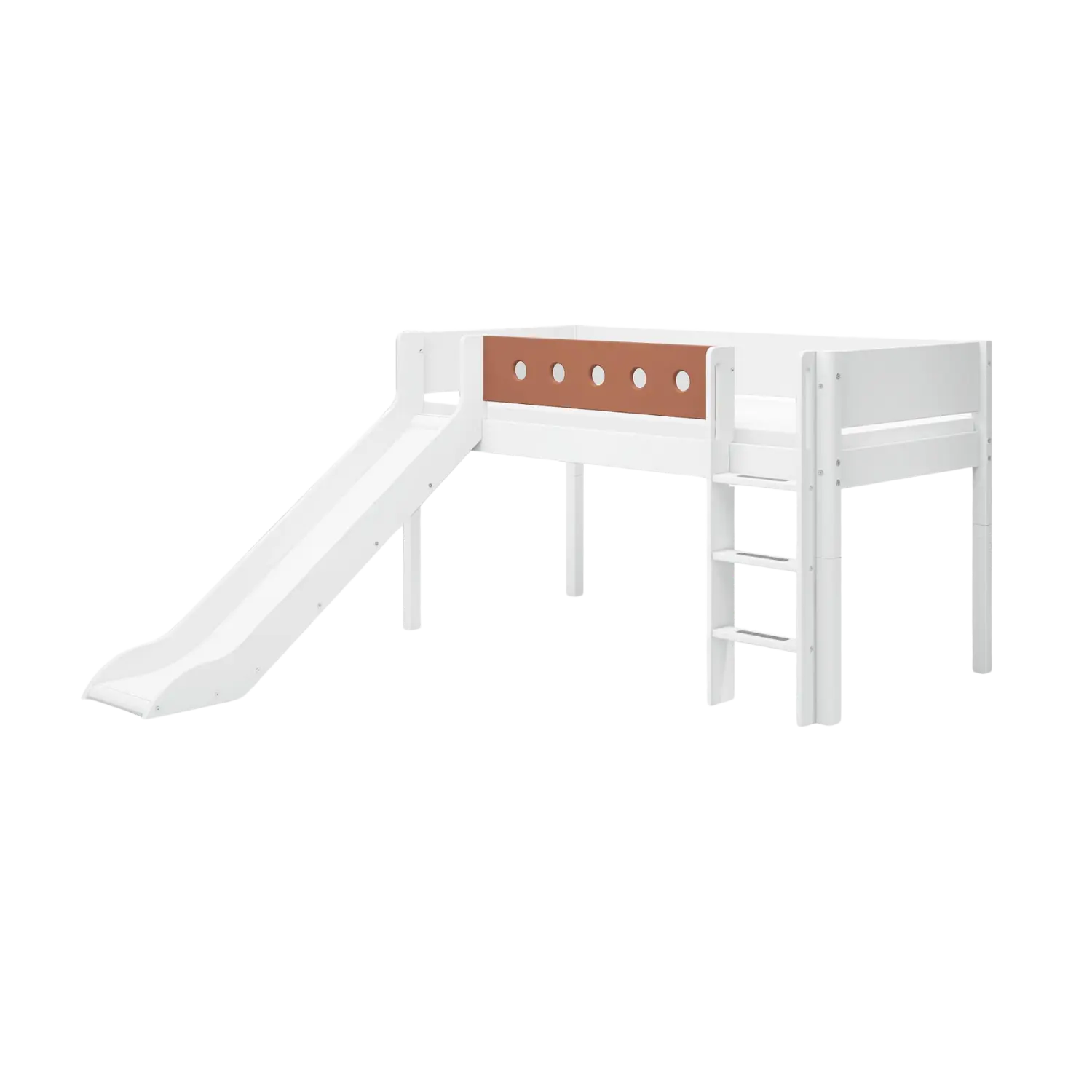High Bed 120 cm with Slide, Ladder and Safety Rail, 90x200 cm, White