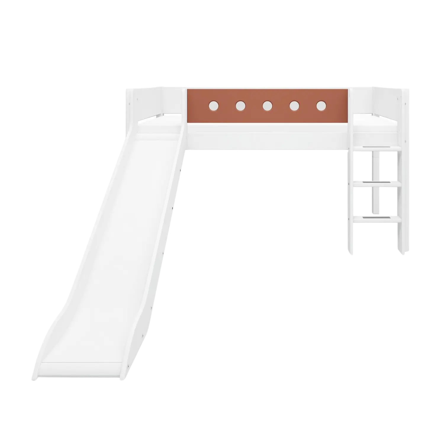 High Bed 120 cm with Slide, Ladder and Safety Rail, 90x200 cm, White - Image 2