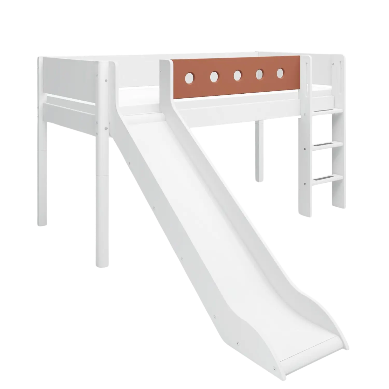 High Bed 120 cm with Slide, Ladder and Safety Rail, 90x200 cm, White - Image 3