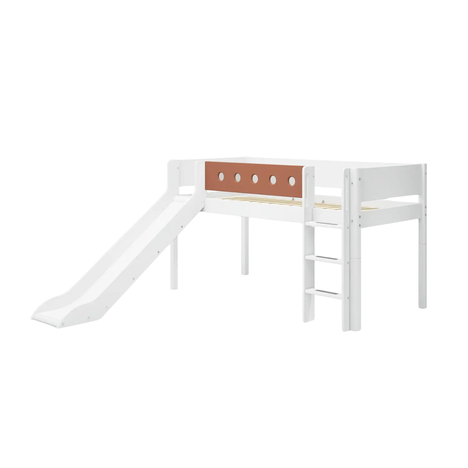 High Bed 120 cm with Slide, Ladder and Safety Rail, 90x200 cm, White - Image 4