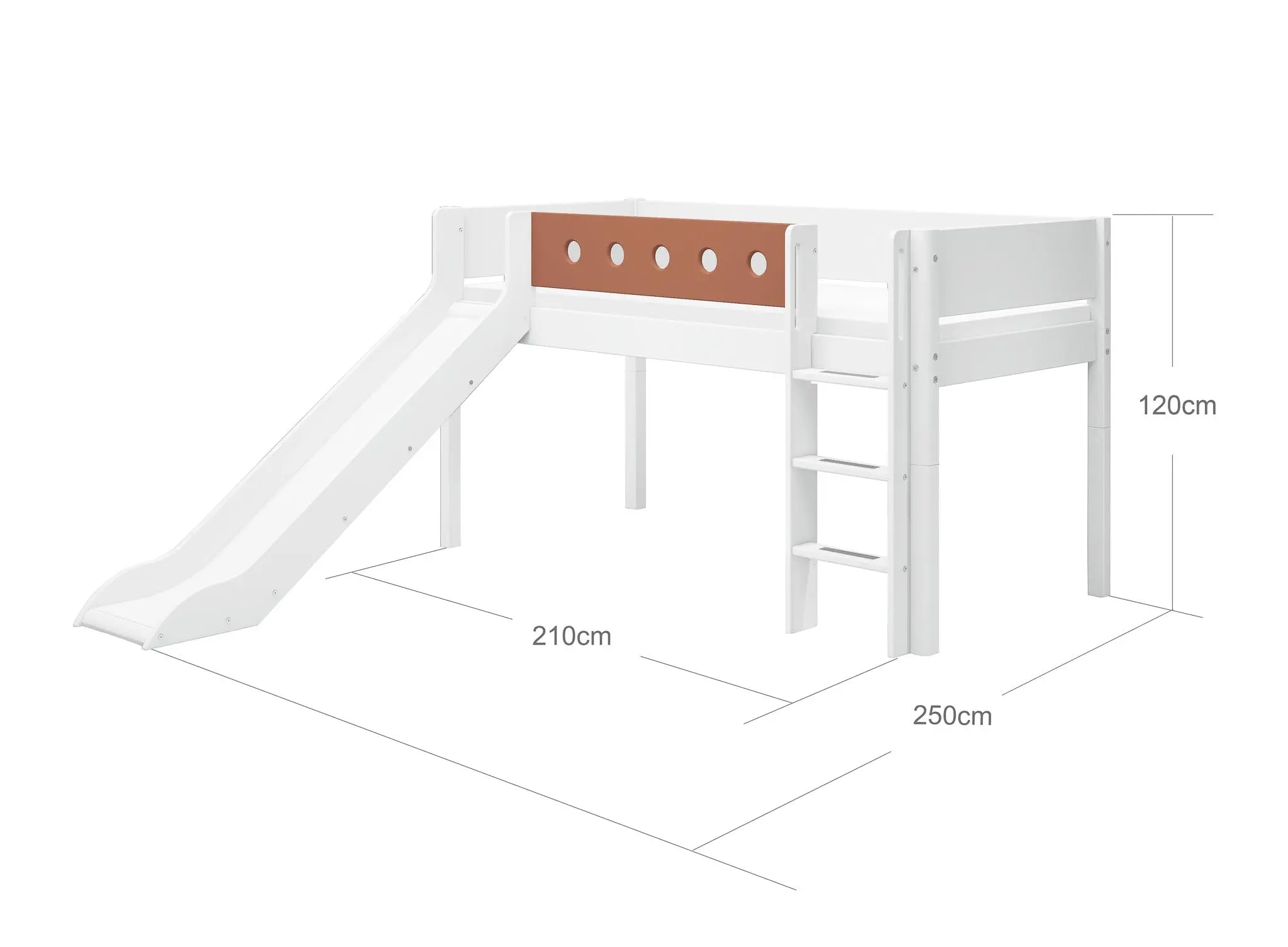 High Bed 120 cm with Slide, Ladder and Safety Rail, 90x200 cm, White - Image 5