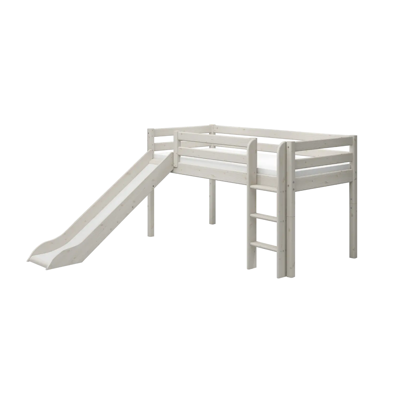 High Bed 120 cm with Slide and Ladder, 90x200 cm, White