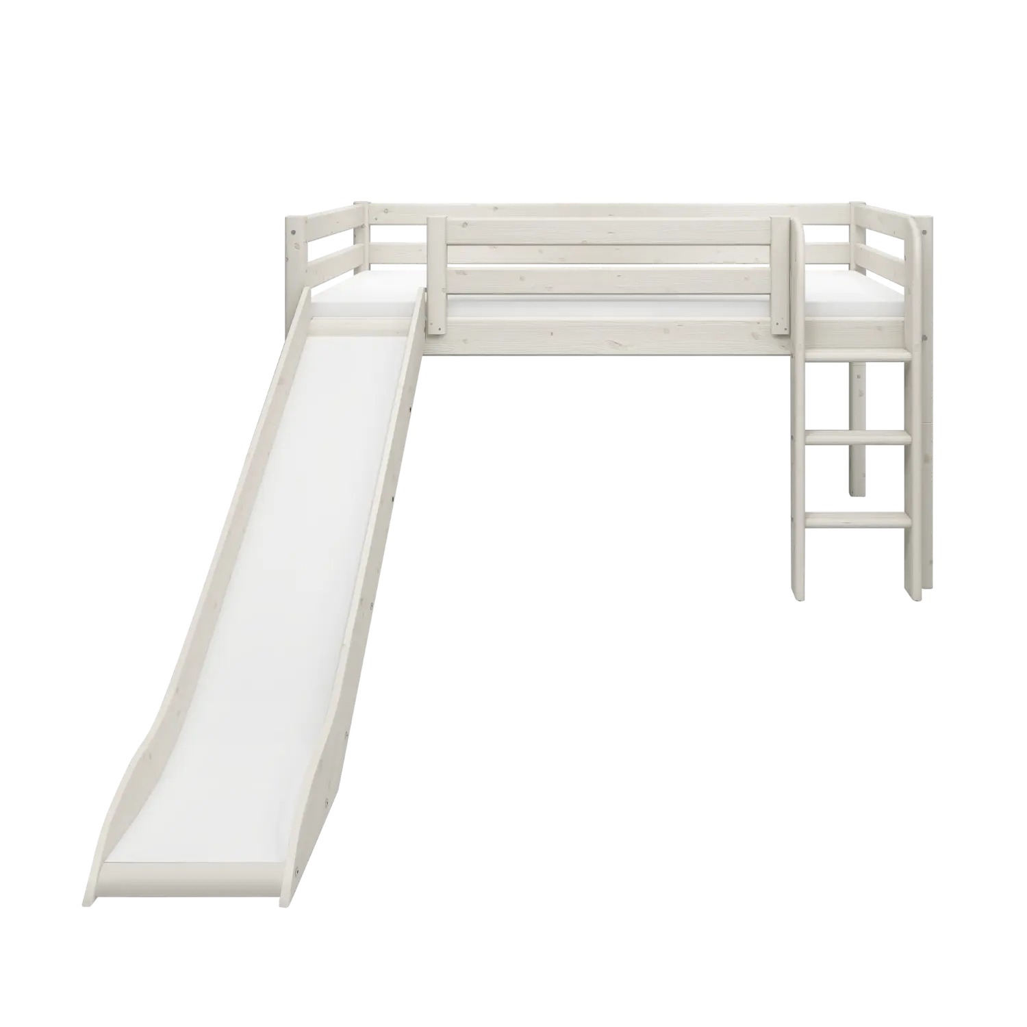 High Bed 120 cm with Slide and Ladder, 90x200 cm, White - Image 2