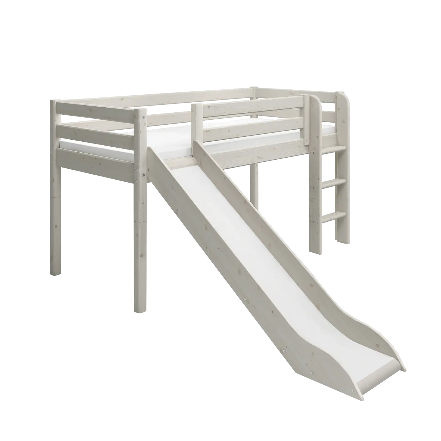 High Bed 120 cm with Slide and Ladder, 90x200 cm, White - Image 3