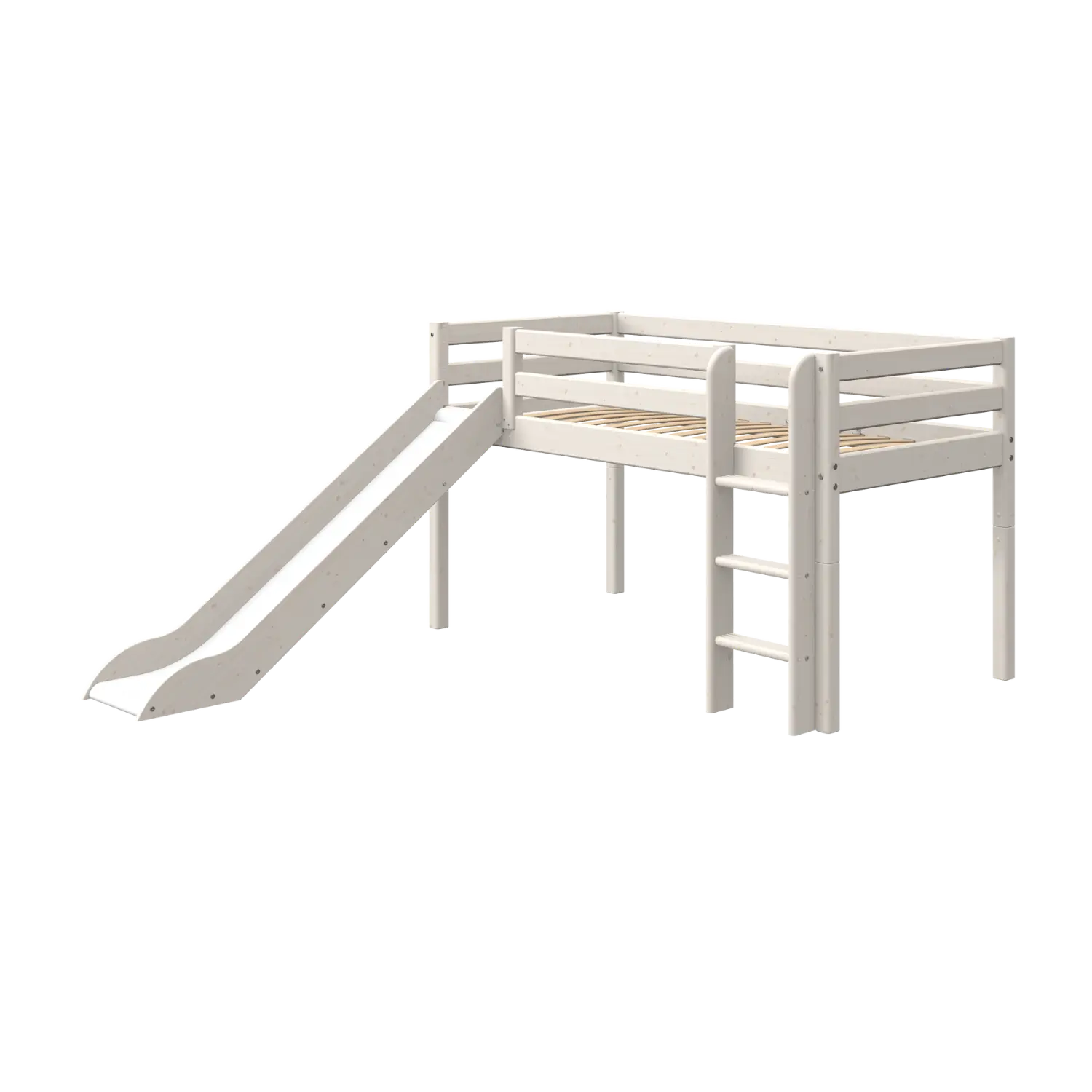 High Bed 120 cm with Slide and Ladder, 90x200 cm, White - Image 4