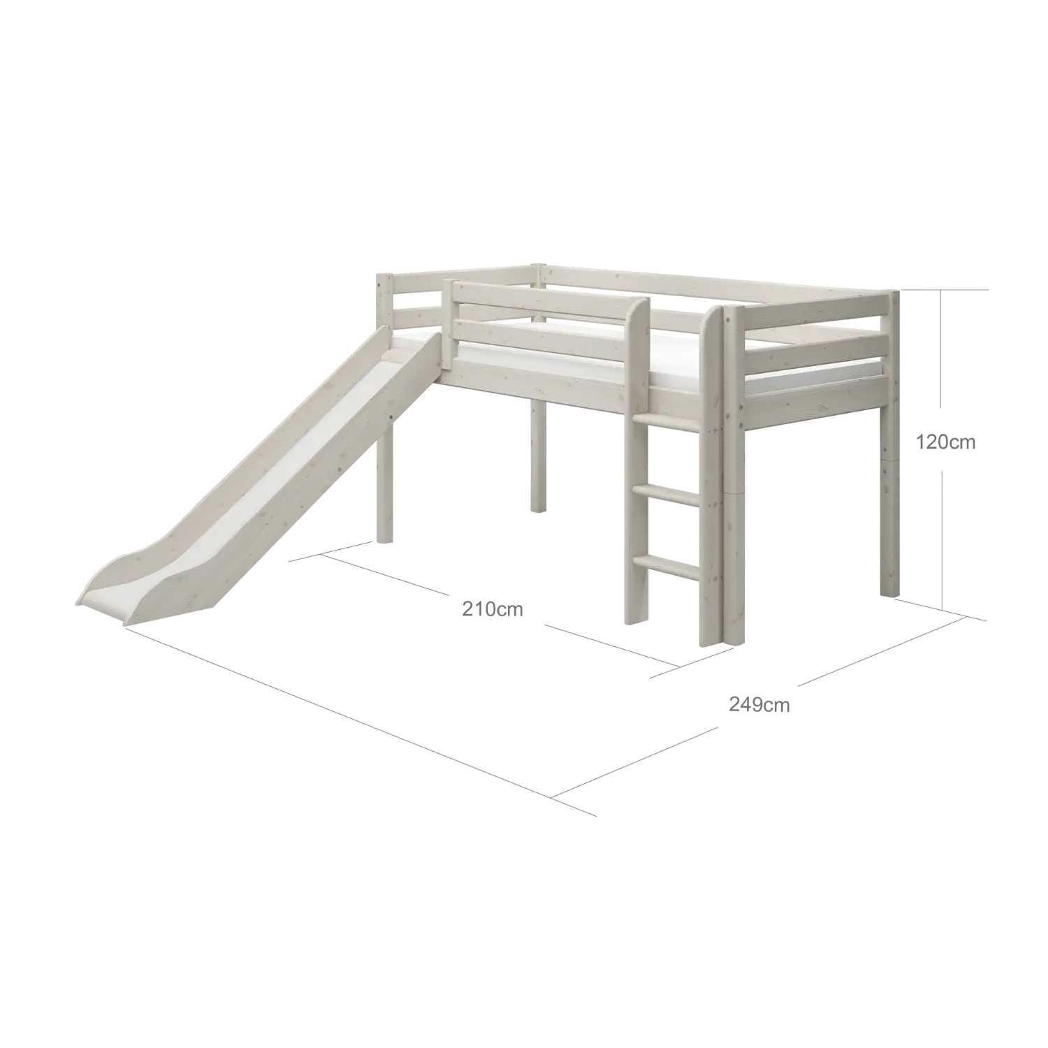 High Bed 120 cm with Slide and Ladder, 90x200 cm, White - Image 5
