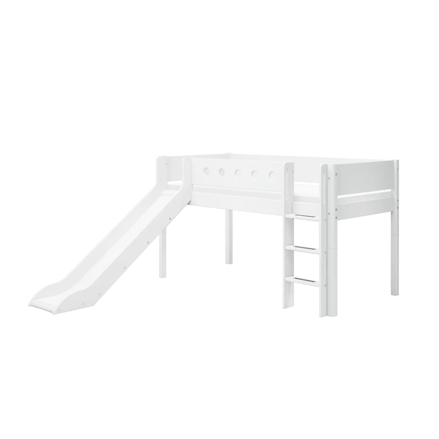 High Bed 120 cm with Slide, Ladder and Safety Rail, 90x200 cm, White