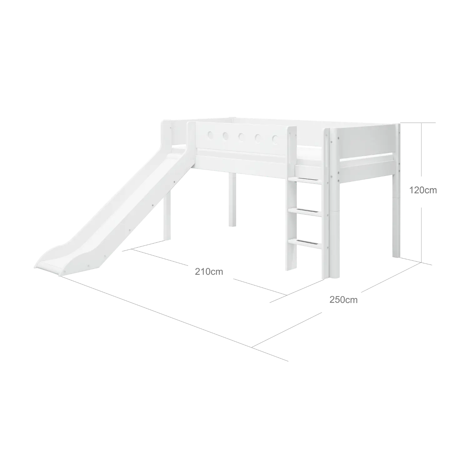 High Bed 120 cm with Slide, Ladder and Safety Rail, 90x200 cm, White - Image 10
