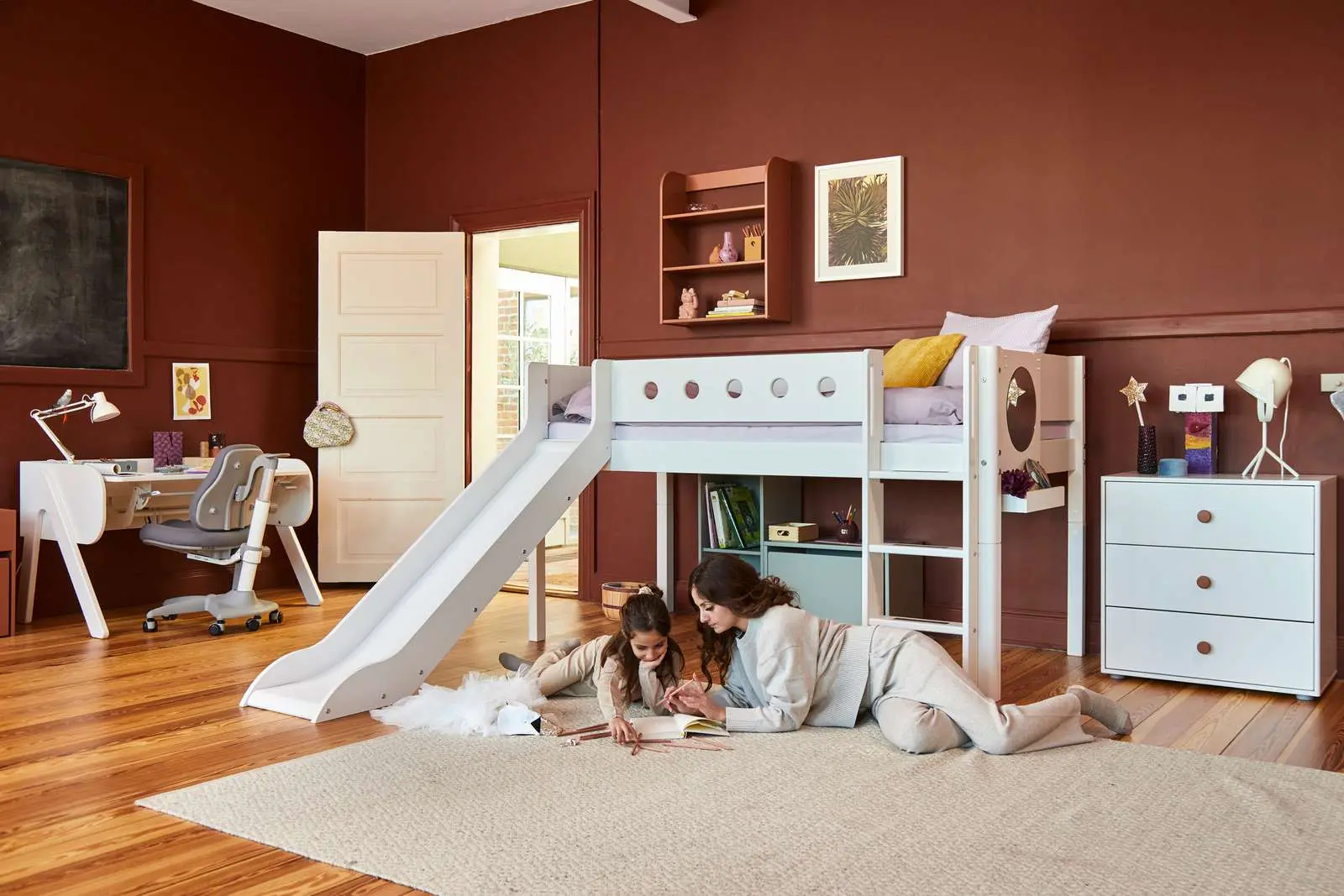 High Bed 120 cm with Slide, Ladder and Safety Rail, 90x200 cm, White - Image 2