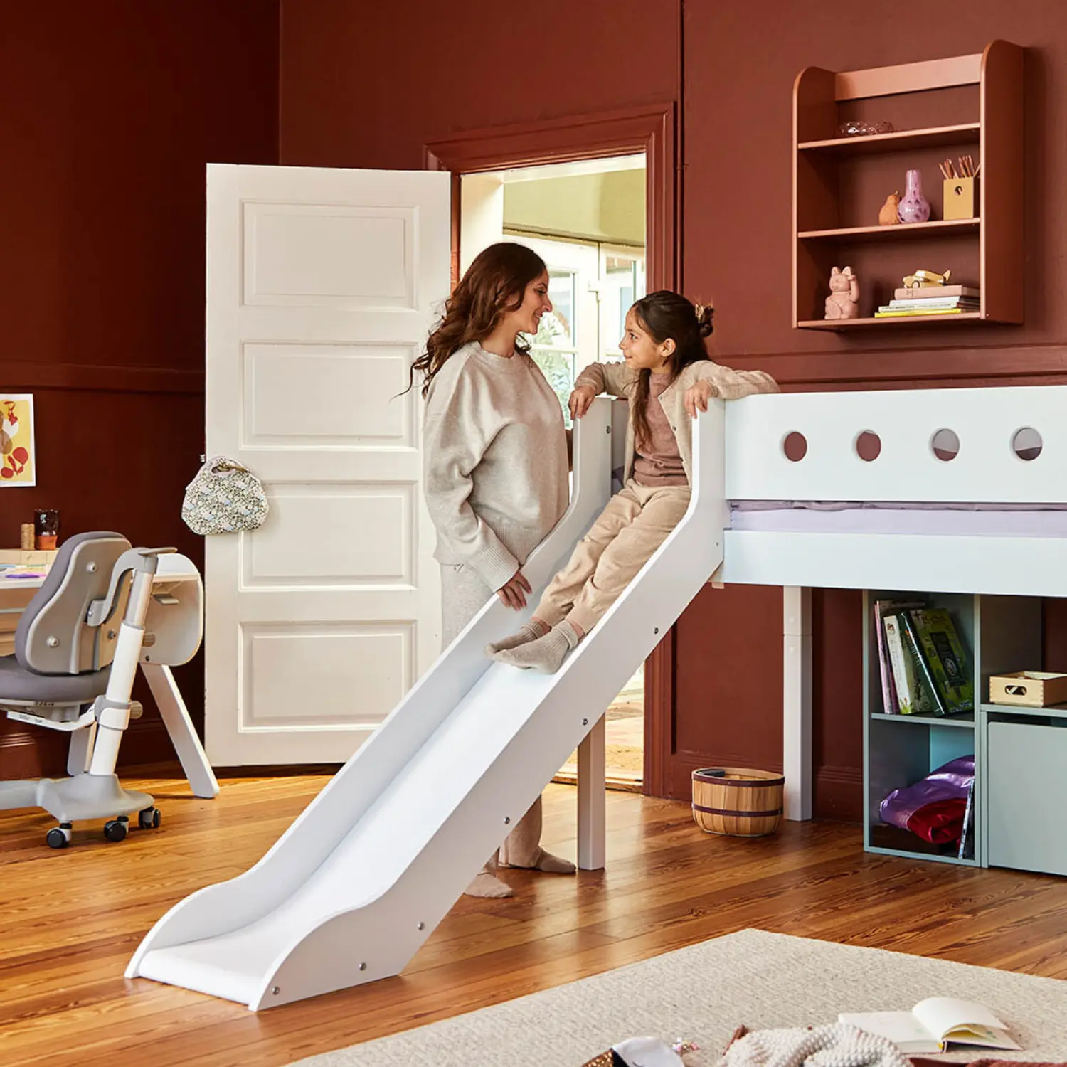 High Bed 120 cm with Slide, Ladder and Safety Rail, 90x200 cm, White - Image 3
