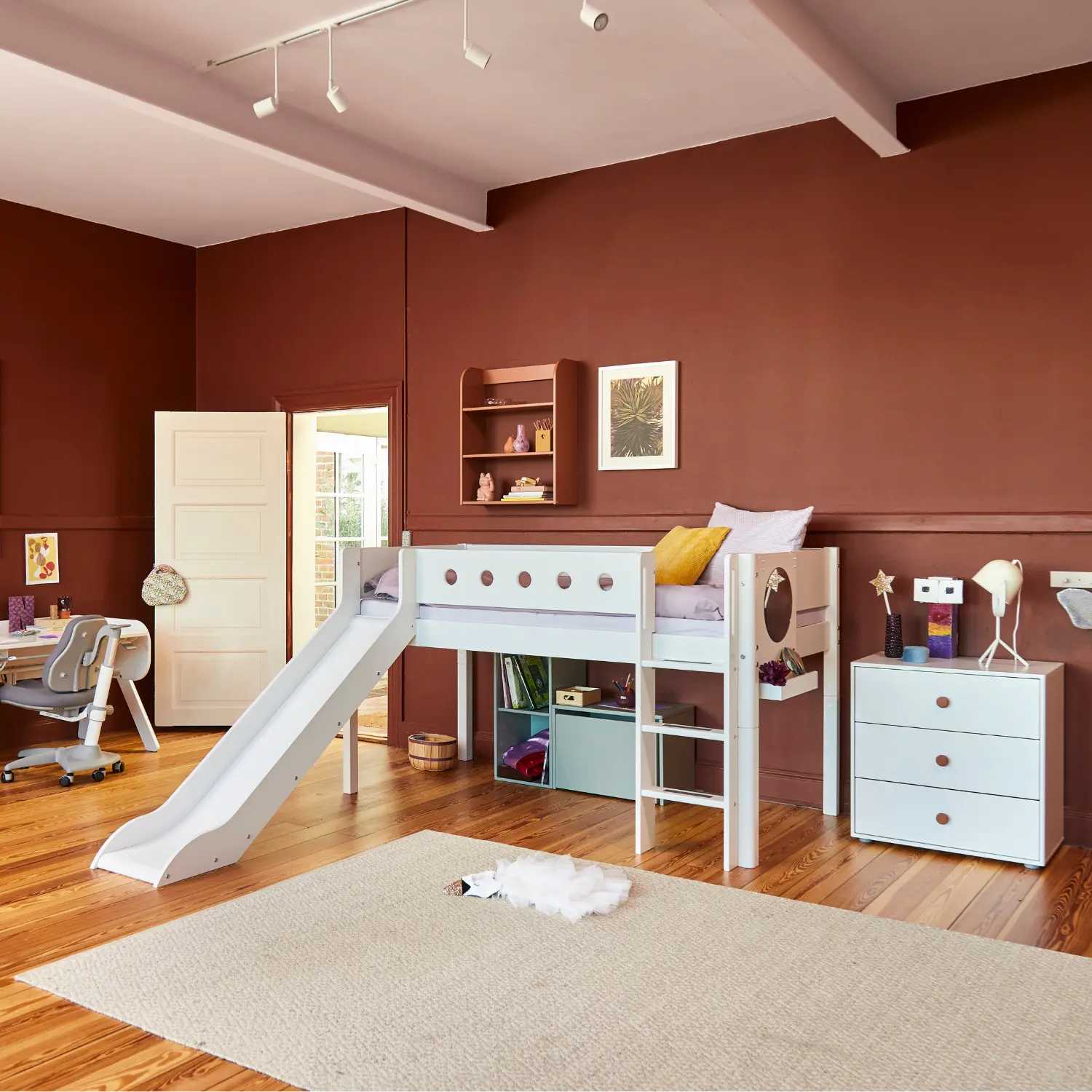 High Bed 120 cm with Slide, Ladder and Safety Rail, 90x200 cm, White - Image 5