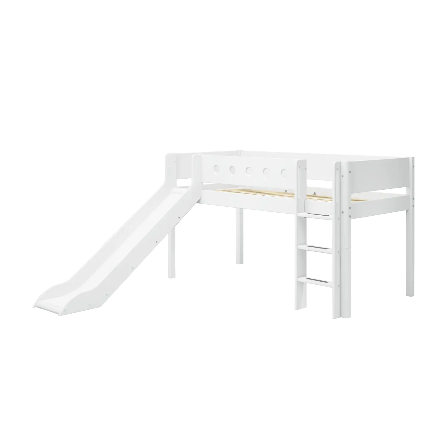 High Bed 120 cm with Slide, Ladder and Safety Rail, 90x200 cm, White - Image 8