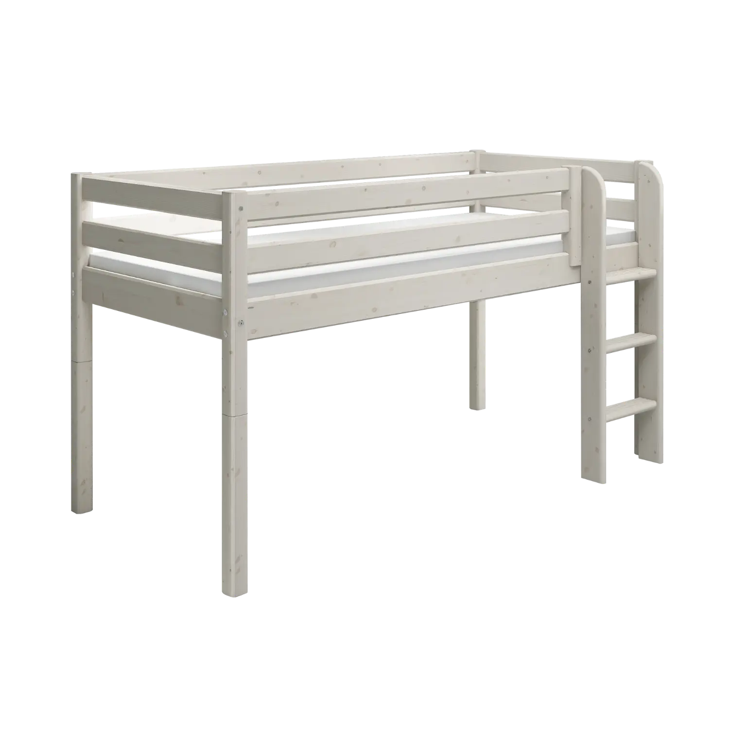 High Bed 120 cm with Ladder and Safety Rail, 90x200 cm, Grey - Image 3