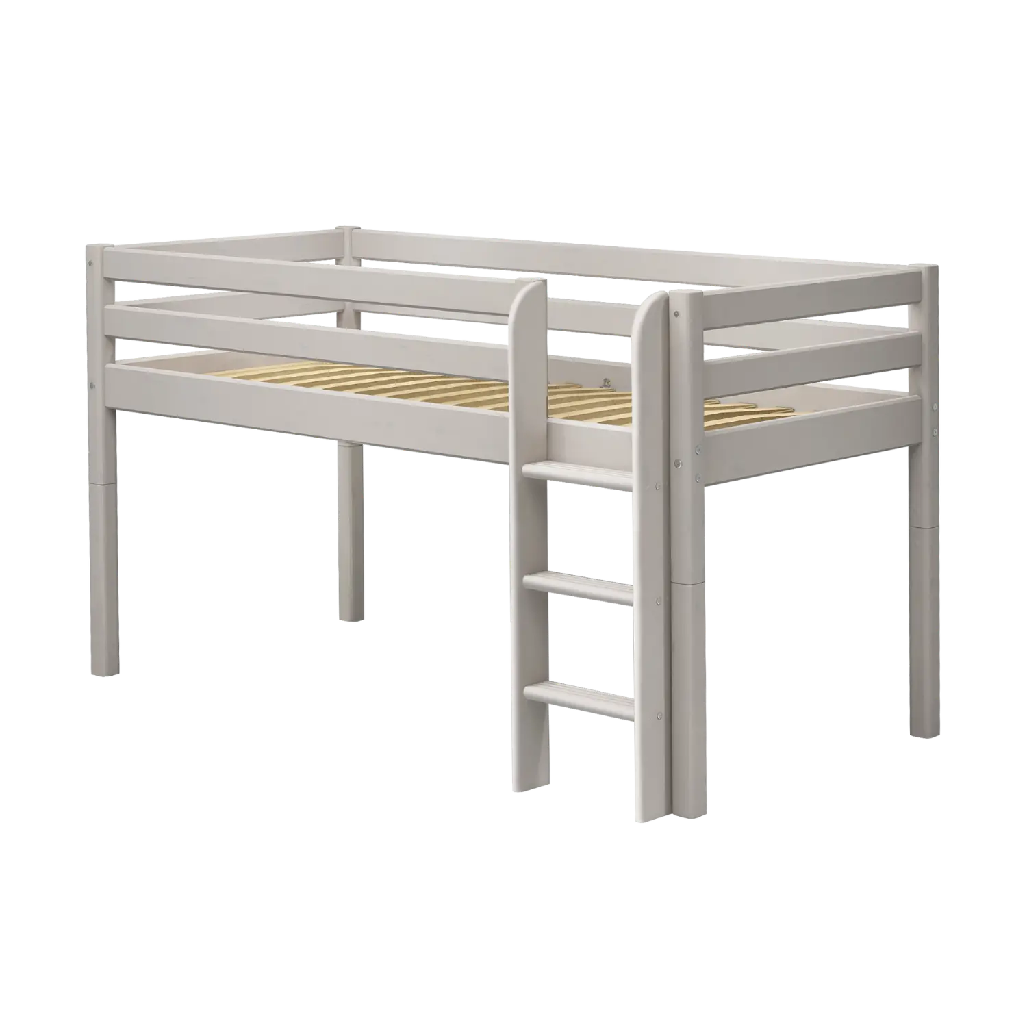 High Bed 120 cm with Ladder and Safety Rail, 90x200 cm, Grey - Image 4