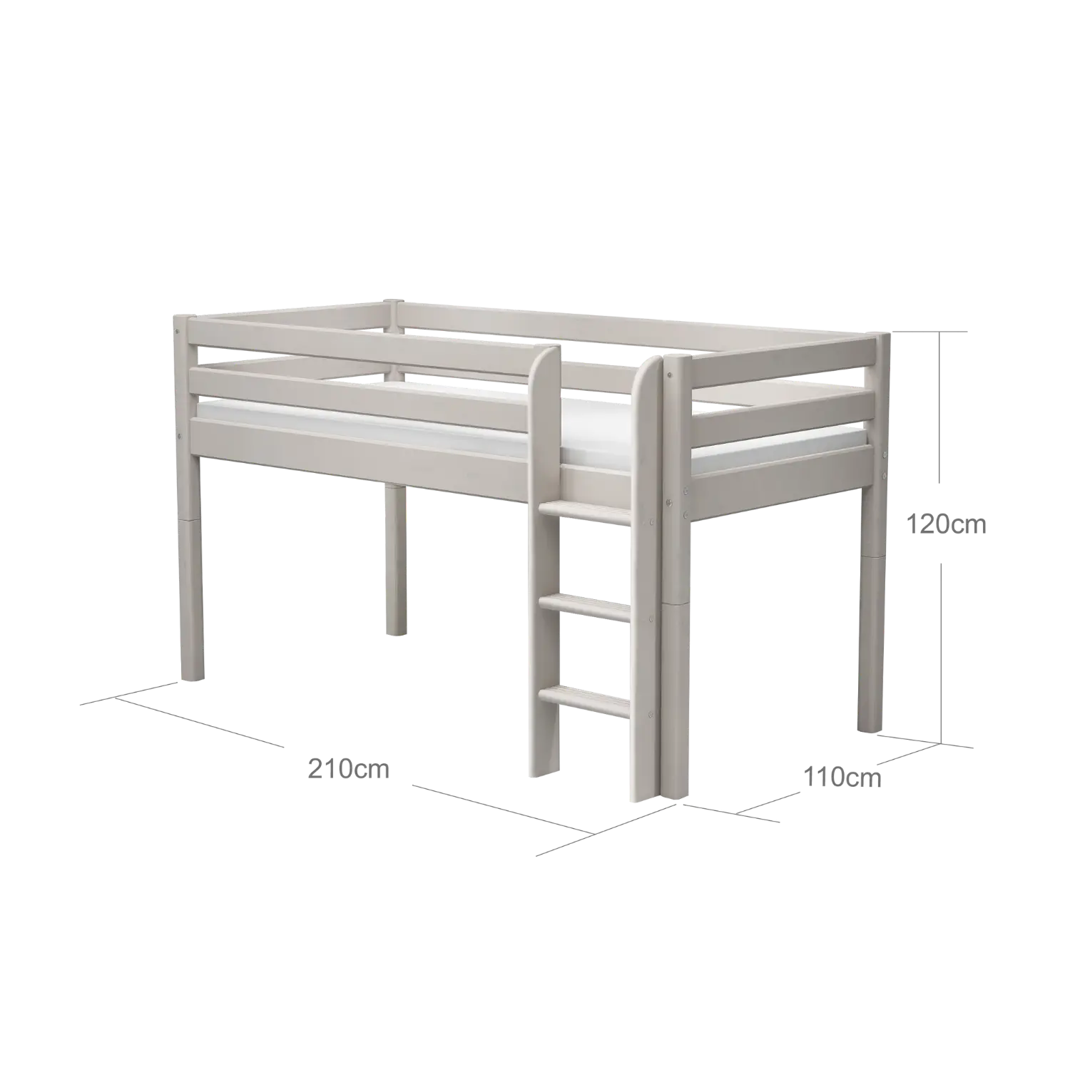 High Bed 120 cm with Ladder and Safety Rail, 90x200 cm, Grey - Image 5