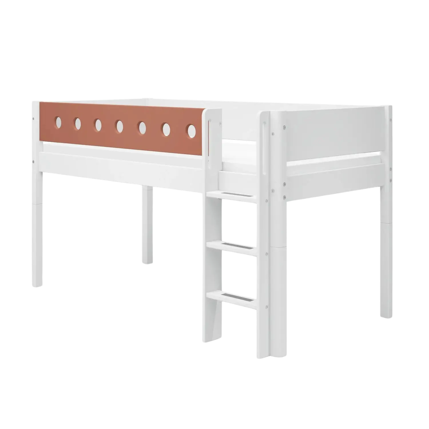 High Bed 120 cm with Ladder and Safety Rail, 90x200 cm, White