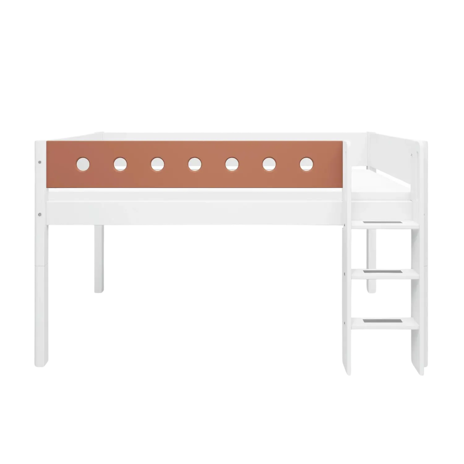 High Bed 120 cm with Ladder and Safety Rail, 90x200 cm, White - Image 2