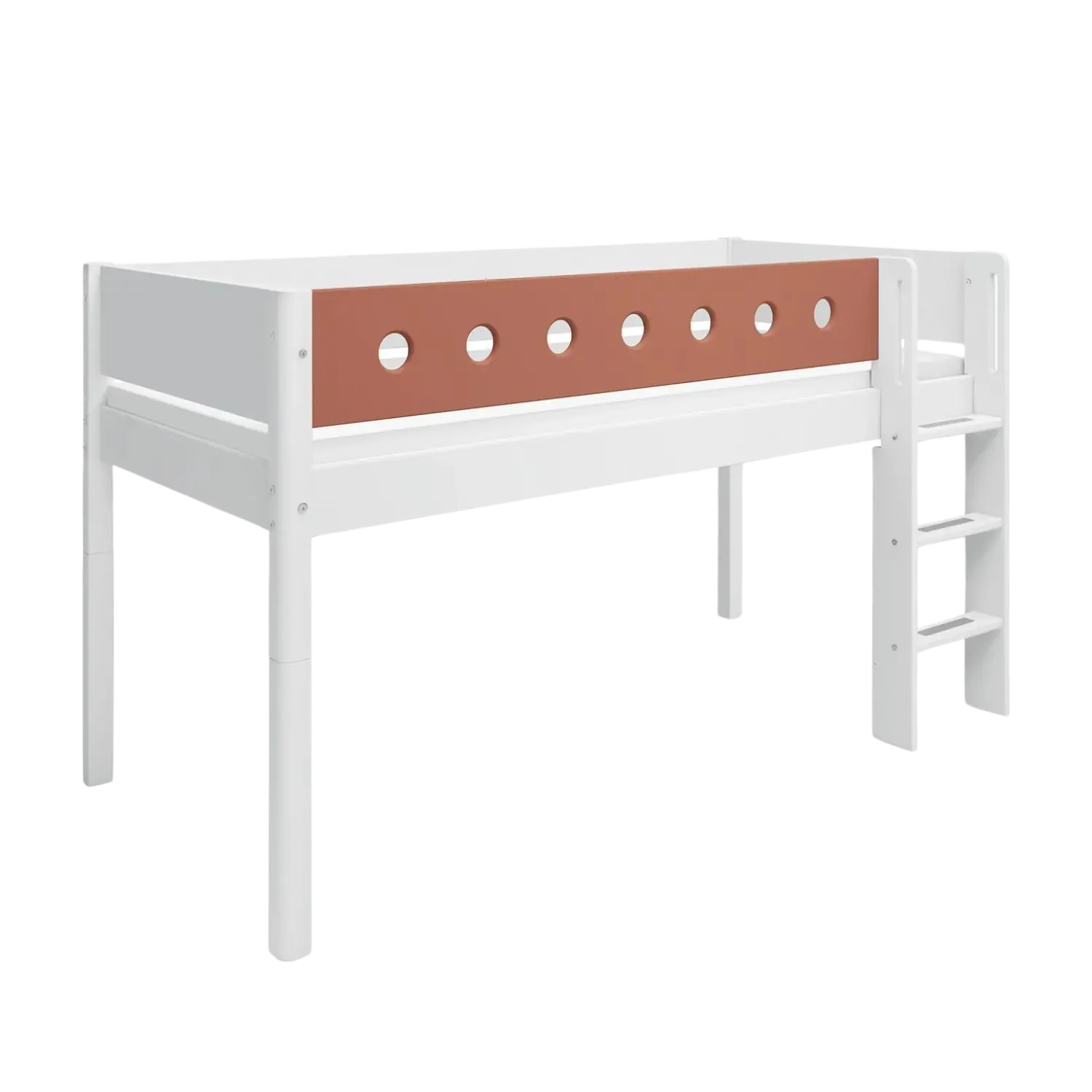 High Bed 120 cm with Ladder and Safety Rail, 90x200 cm, White - Image 3