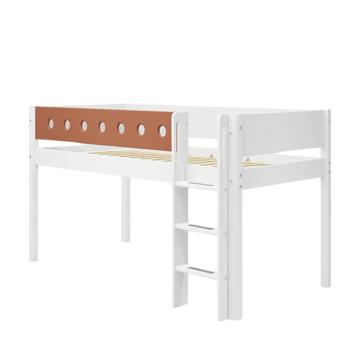 High Bed 120 cm with Ladder and Safety Rail, 90x200 cm, White - Image 4