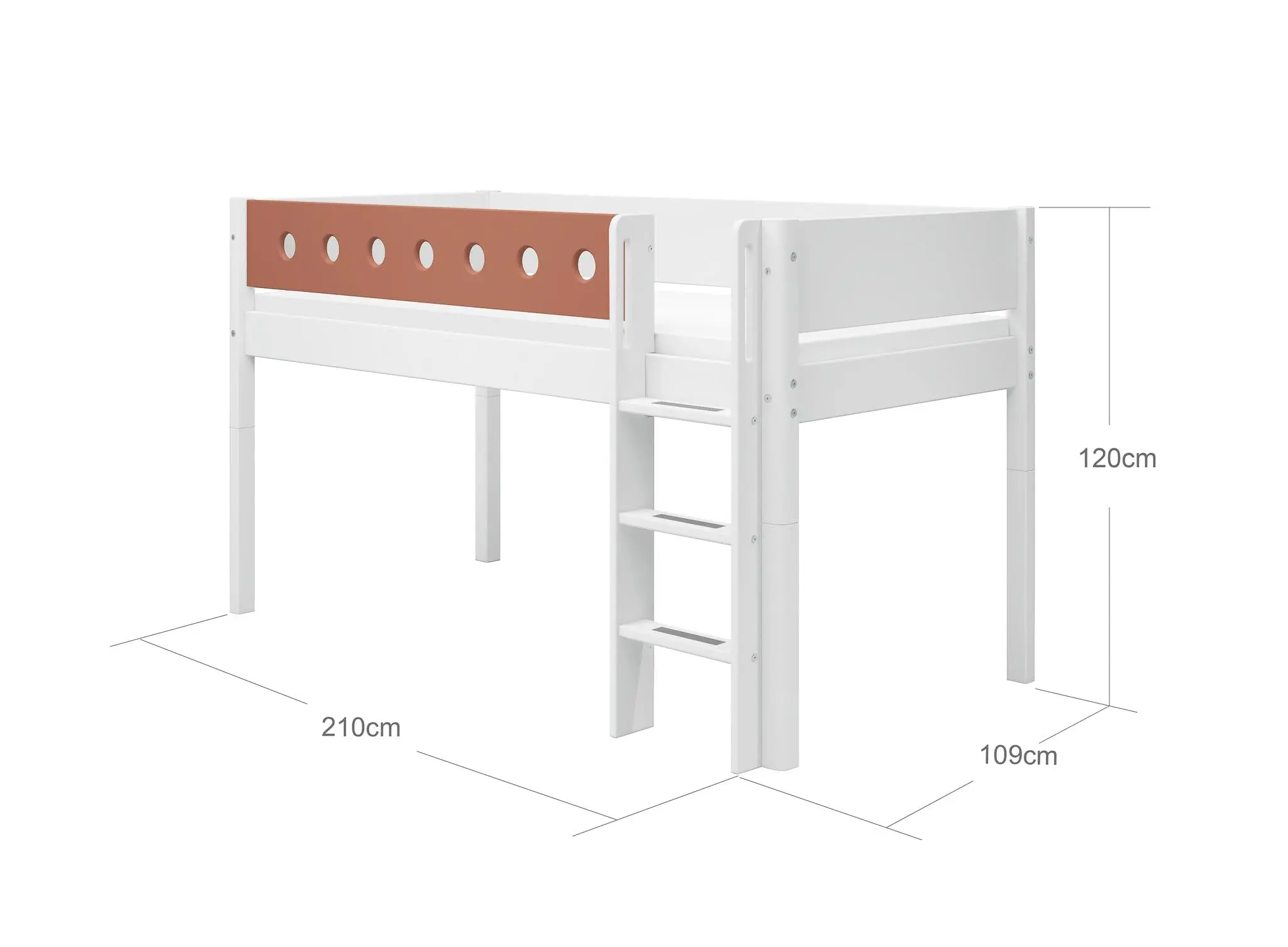 High Bed 120 cm with Ladder and Safety Rail, 90x200 cm, White - Image 5