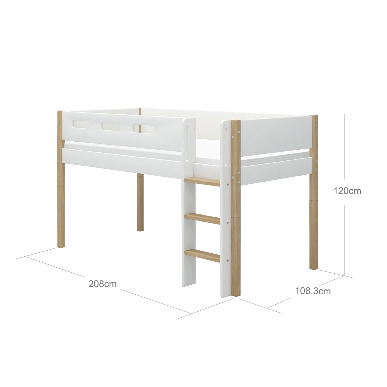 High Bed 120 cm with Ladder and Safety Rail, 90x200 cm, White/Oak - Image 10