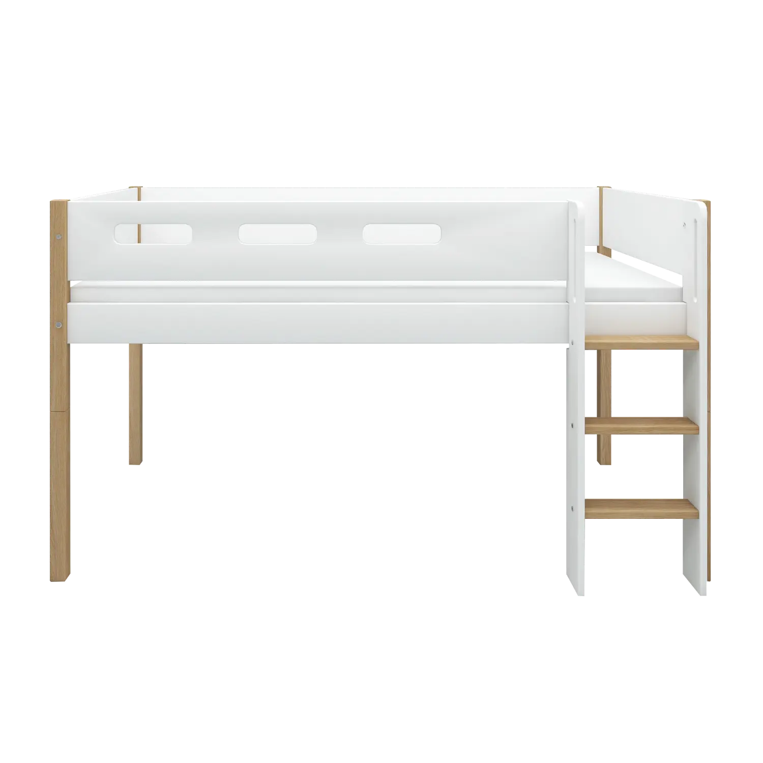 High Bed 120 cm with Ladder and Safety Rail, 90x200 cm, White/Oak - Image 7