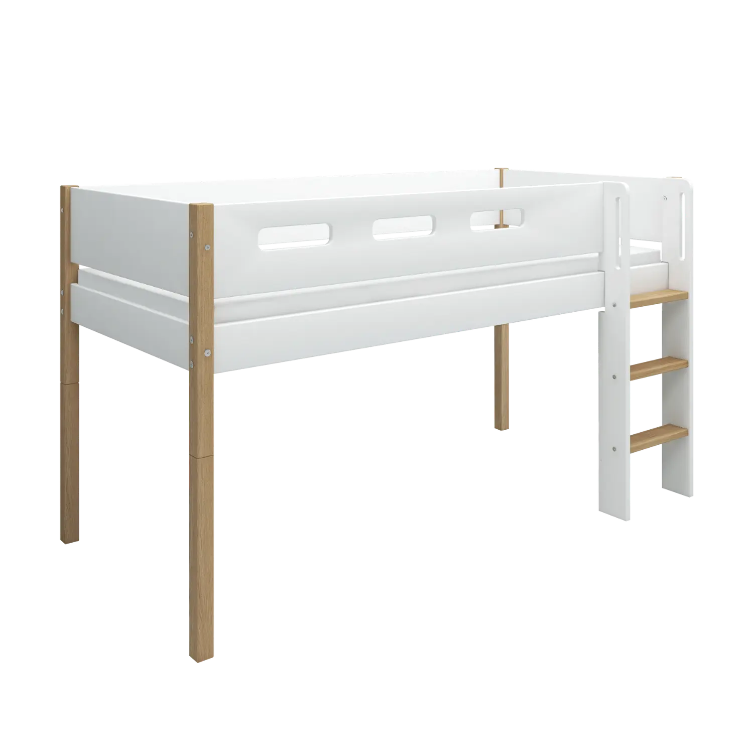 High Bed 120 cm with Ladder and Safety Rail, 90x200 cm, White/Oak - Image 9