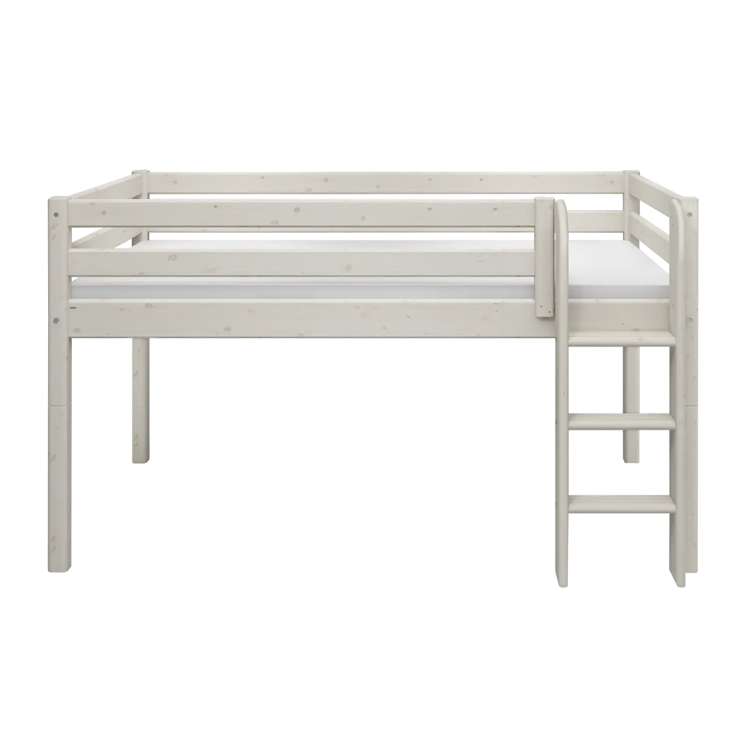High Bed 120 cm with Safety Rail and Ladder, 90x200 cm, White - Image 3