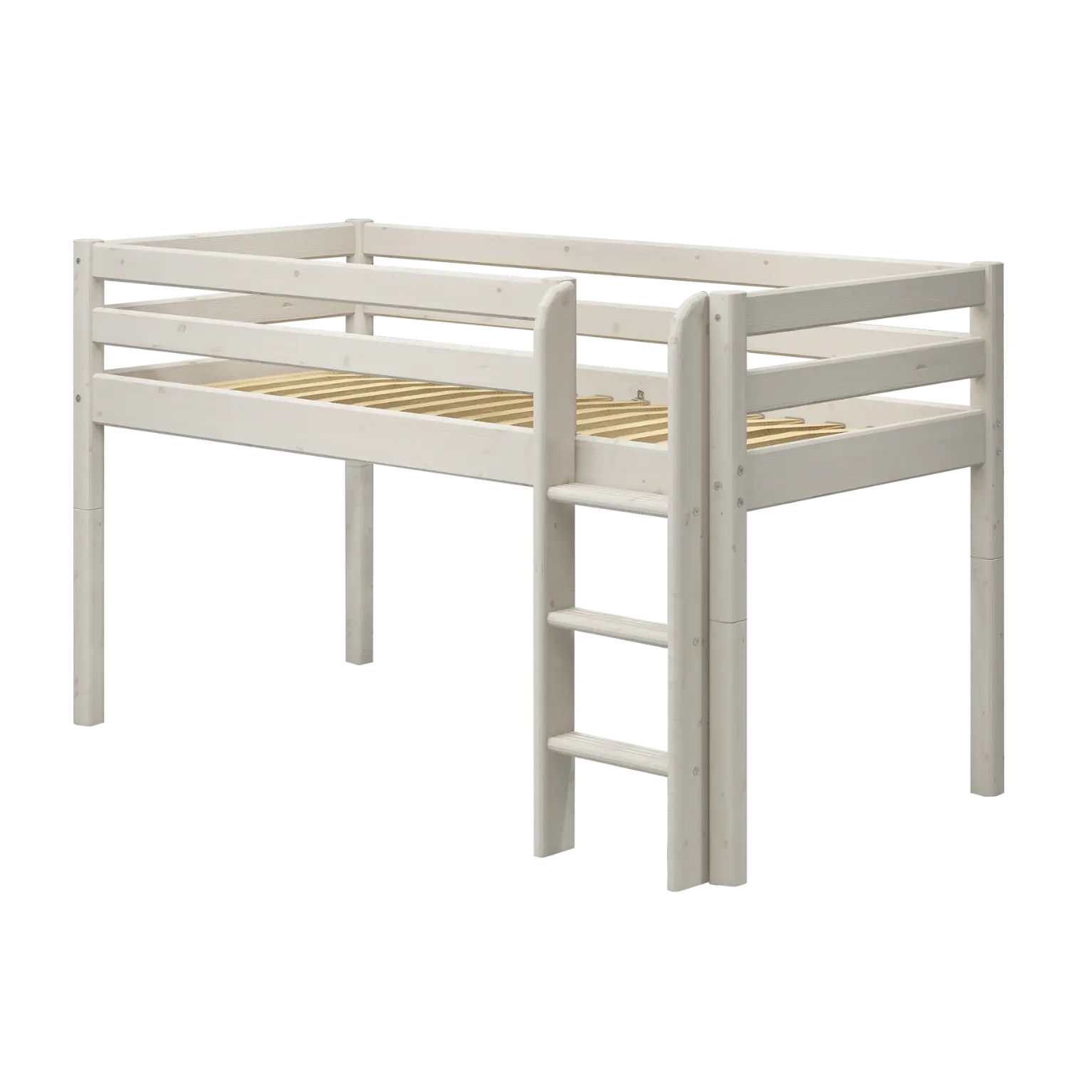 High Bed 120 cm with Safety Rail and Ladder, 90x200 cm, White - Image 4