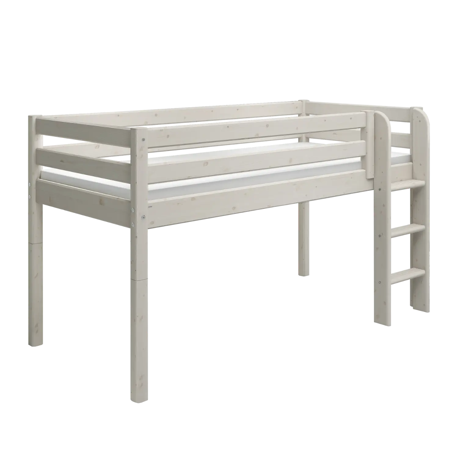 High Bed 120 cm with Safety Rail and Ladder, 90x200 cm, White - Image 5